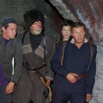 Алексей Франдетти, Сергей Баталов, Олег Фомин и Анна Азарова на съемках фильма "Господа офицеры: спасти императора"