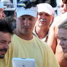 Тарас Бибич, Сергей Попов и Татьяна Яковенко на съемках фильма "Холодное солнце"