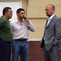 Мурад Алиев, Валерий Николаев, Виктор Глухов на съемках фильма "Белый песок"
