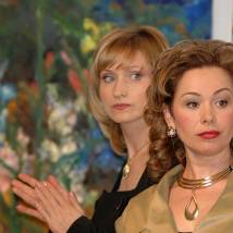 Татьяна Аугшкап и Ольга Прокофьева на съемках фильма "Время счастья"