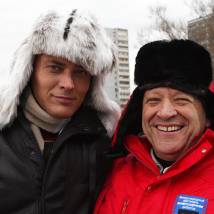 Артем Артемьев и Борис Грачевский на съемках фильма "Крыша"