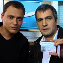 Артем Артемьев и Вячеслав Разбегаев на съемках фильма "Двойная жизнь (Преступная страсть)"