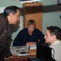 Александр Бухаров, Рауф Кубаев на съемках фильма "Сорок третий номер"