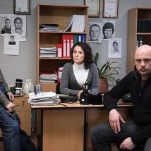 Алексей Зорин, Антонина Макарчук и Андрей Дебрин на съемках сериала "По закону"