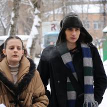 Варвара Маценова и Максим Боков на съемках сериала "Участковый"