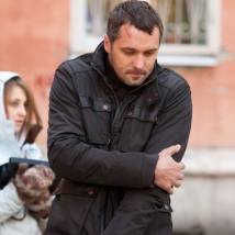 Павел Трубинер на съемках сериала "Грач"