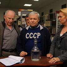 Валерий Баринов, Василий Мищенко и Алена Яковлева на съемках фильма "Загадка для Веры"