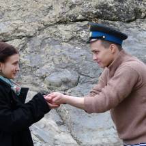 Ольга Иванова и Ярослав Жалнин на съемках фильма "Гагарин. Первый в космосе"