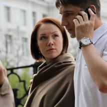 Дарья Мороз, Сергей Угрюмов на съемках сериала "Департамент"