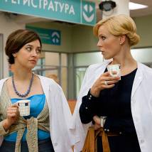 Надежда Горелова и Мария Куликова на съемках сериала "Склифосовский 2"