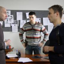 Александр Марушев, Даниил Страхов, Роман Грибков на съемках сериала "Принцип Хабарова"
