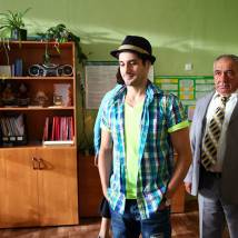 Ольга Тумайкина, Марк Богатырев, Ваагн Симонян на съемках фильма "Учителя"