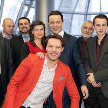 Евгений Пронин, Агния Кузнецова, Артем Осипов на съемках сериала "Соблазн"