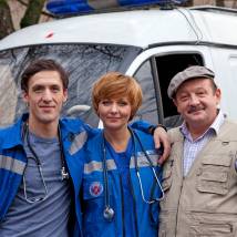 Артур Смольянинов, Дарья Повереннова и Леонид Громов на съемках сериала "Самара 2"