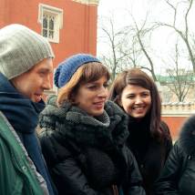 Евгений Миронов, Елена Хазанова на съемках фильма "Синдром Петрушки"