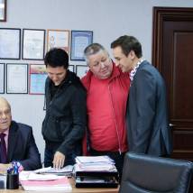 Владимир Меньшов, Евгений Татаров, Александр Тютрюмов и Кирилл Жандаров на съемках фильма "Экспириенс"