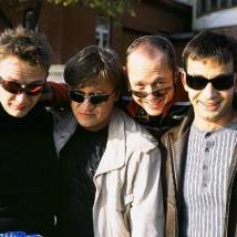 Марат Башаров, Олег Фомин, Евгений Стычкин и Дмитрий Певцов на съемках сериала "Холостяки"