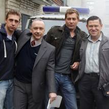 Илья Гавриленков, Вадим Демчог, Александр Бухаров и Анатолий Гущин на съемках сериала "Отдел"