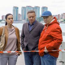 Анна Ковальчук, Игорь Николаев и Александр Новиков на съемках сериала "Тайны следствия 16"
