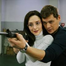 Юлия Майборода, Александр Пашков на съемках фильма "Барышня и хулиган"