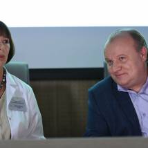 Евгения Симонова, Борис Каморзин на съемках сериала "Ланцет"
