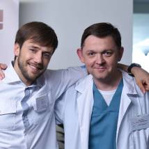 Михаил Гуро, Иван Жидков на съемках сериала "Ланцет"