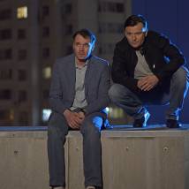 Павел Трубинер, Иван Рудаков на съемках сериала "Ланцет"