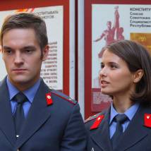 Любовь Аксенова, Никита Волков на съемках сериала "Вокально-криминальный ансамбль"