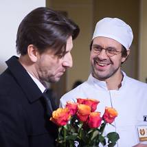 Александр Устюгов, Сергей Перегудов на съемках фильма "Петербург. Любовь. До востребования"