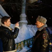 Сергей Бурунов, Александр Петров на съемках фильма "Полицейский с Рублевки. Новогодний беспредел"