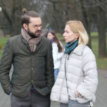 Артем Семакин, Наталья Рычкова на съемках фильма "Три в одном 2"