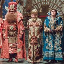 Михаил Ефремов, Ян Цапник, Олег Тактаров на съемках фильма "Конек-Горбунок"