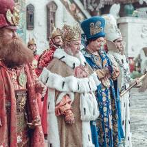 Михаил Ефремов, Ян Цапник, Олег Тактаров на съемках фильма "Конек-Горбунок"