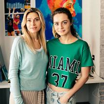 Анна Невская, Ангелина Поплавская на съемках сериала "Дылды"