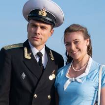 Евгений Морозов, Александра Никифорова на съемках фильма "Невеста комдива"