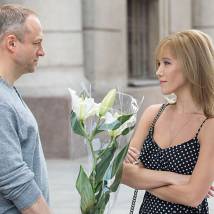 Эдуард Флеров, Ирина Вальц на съемках сериала "Адмиралы района"