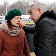 Эмилия Спивак, Дмитрий Гирев на съемках фильма "Женщина наводит порядок"